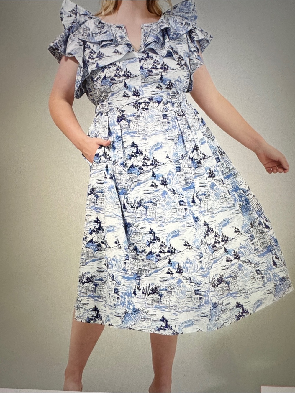 Sugarlips Francine Toile Sky Santana Tie Back Midi/Maxi Dress Sz 1X